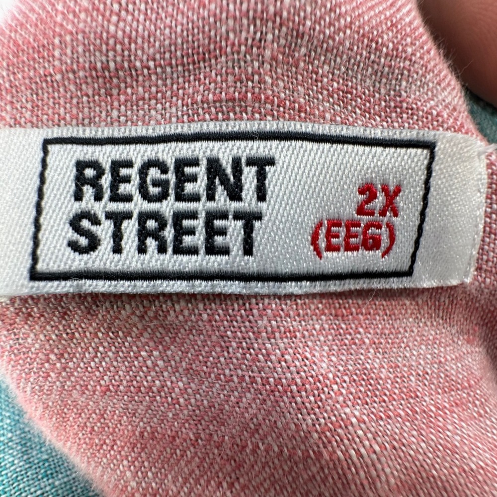 Regent Street Button Up Shirt Mens 2X Teal 100% Linen Band Collar Coastal beach - Picture 2 of 11